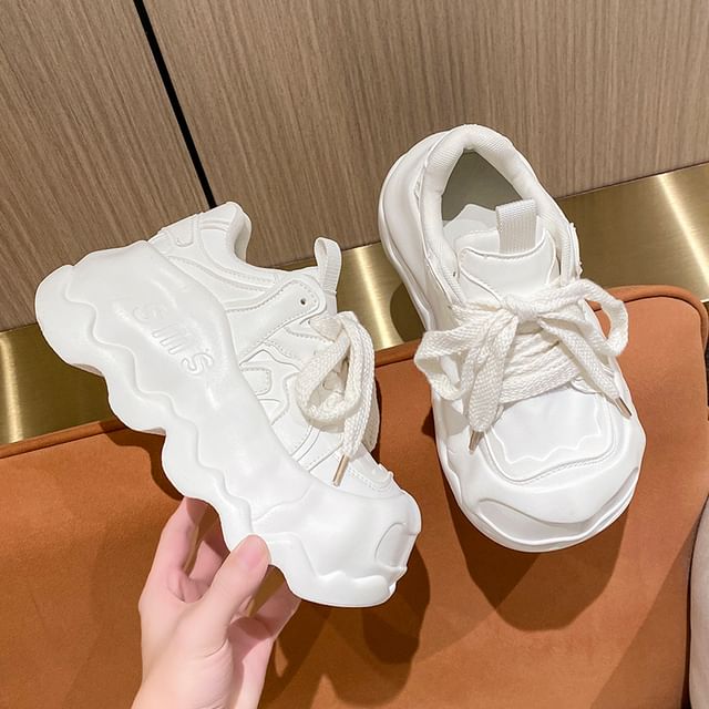 Lettering Lace-Up Platform Sneakers