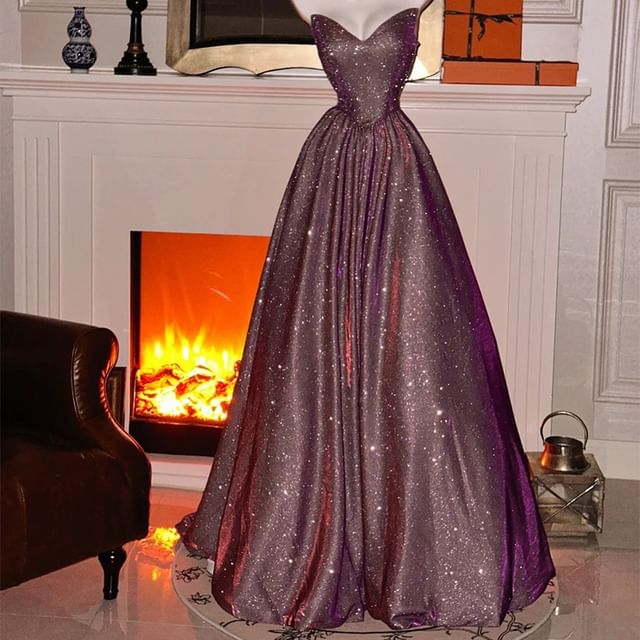 Strapless Glitter A-Line Evening Gown