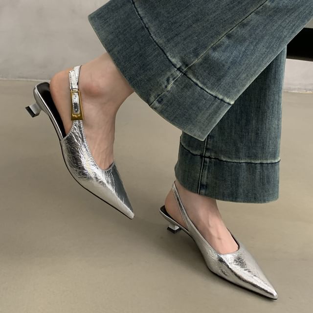 Pointed Toe Slingback Kitten Heel Pumps