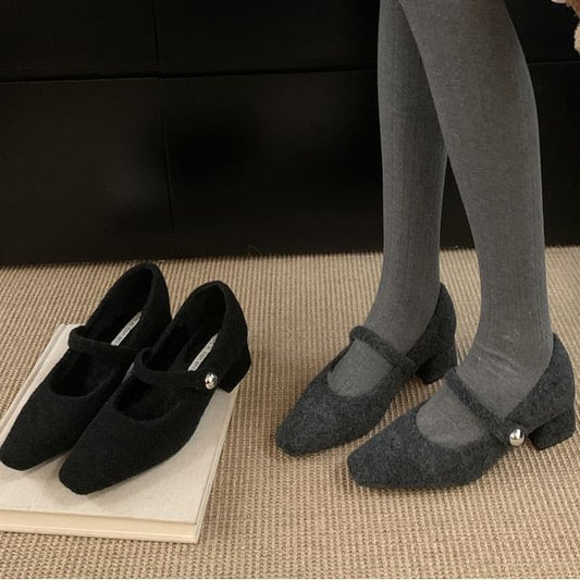 Square Toe Block Heel Mary Jane Pumps