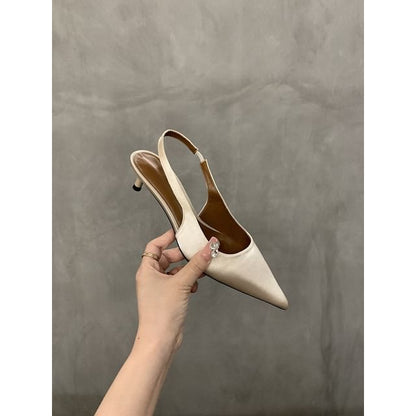 Pointed Toe Satin Kitten Heel Pumps