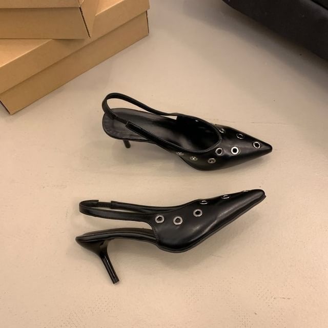 Pointed Toe Grommet Slingback Pumps