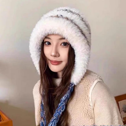 Striped Fluffy Knit Trapper Hat