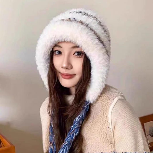 Striped Fluffy Knit Trapper Hat