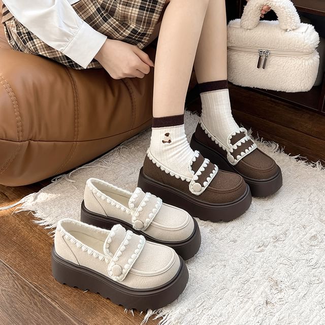 Platform Embroidered Trim Loafers