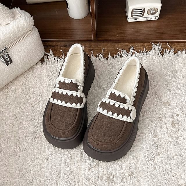 Platform Embroidered Trim Loafers