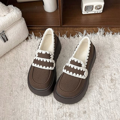 Platform Embroidered Trim Loafers