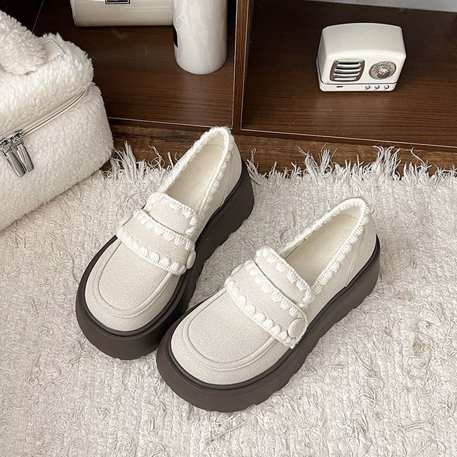 Platform Embroidered Trim Loafers
