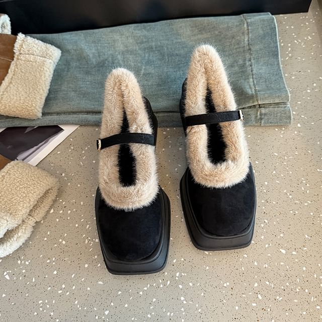 Square-Toe Platform Chunky Heel Mary Jane Shoes