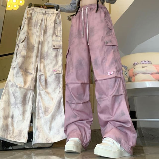 High Waist Tie Dye Wide Leg Cargo Pants