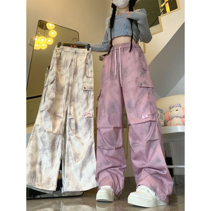 High Waist Tie Dye Wide Leg Cargo Pants