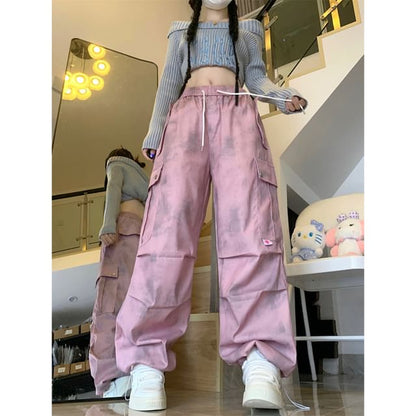 High Waist Tie Dye Wide Leg Cargo Pants