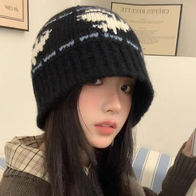 Patterned Ribbed Beanie