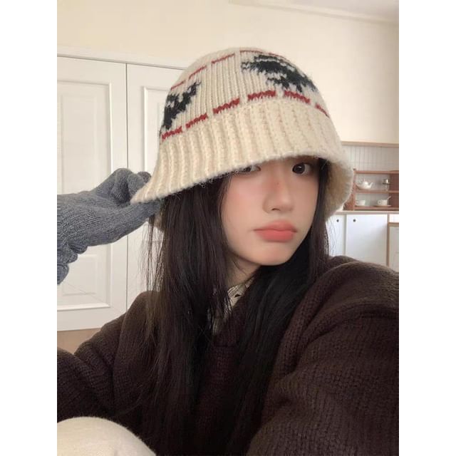 Patterned Ribbed Beanie