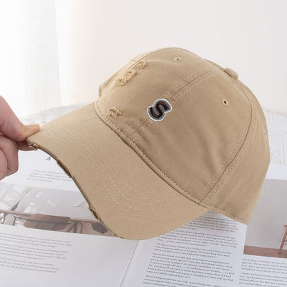 Letter Embroidered Distressed Baseball Cap