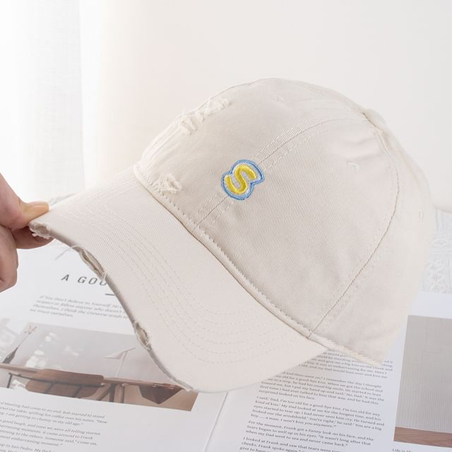Letter Embroidered Distressed Baseball Cap