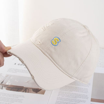 Letter Embroidered Distressed Baseball Cap