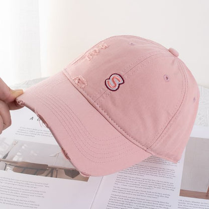 Letter Embroidered Distressed Baseball Cap