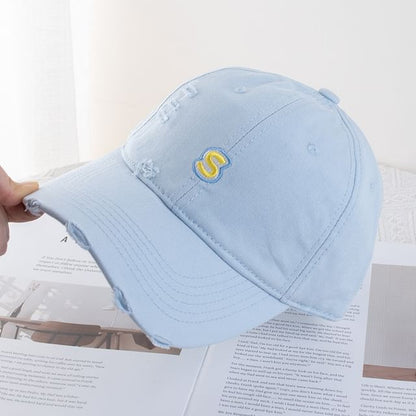 Letter Embroidered Distressed Baseball Cap