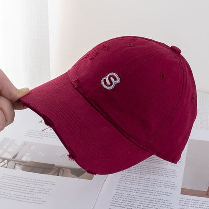 Letter Embroidered Distressed Baseball Cap