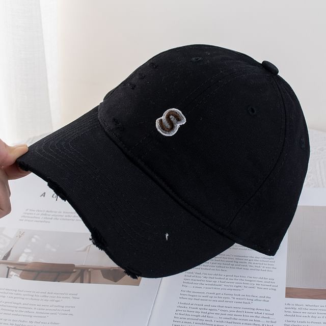 Letter Embroidered Distressed Baseball Cap
