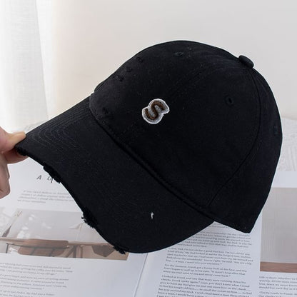 Letter Embroidered Distressed Baseball Cap