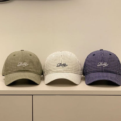 Letter Embroidered Gingham Cap