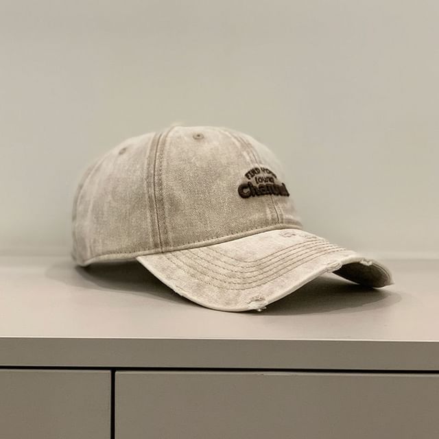 Letter Embroidered Washed Distressed Cap