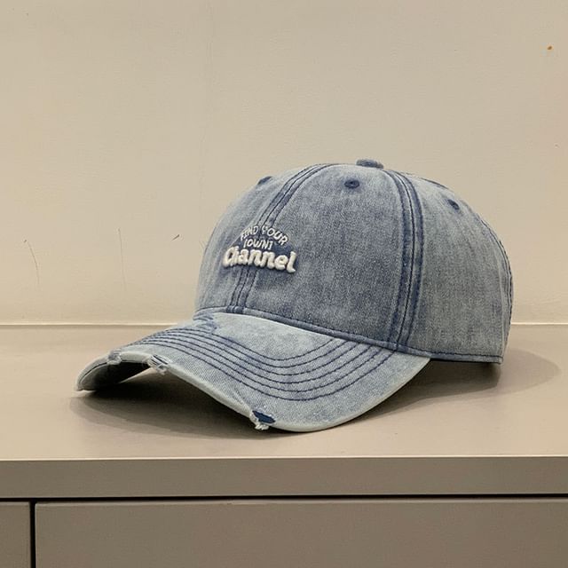 Letter Embroidered Washed Distressed Cap