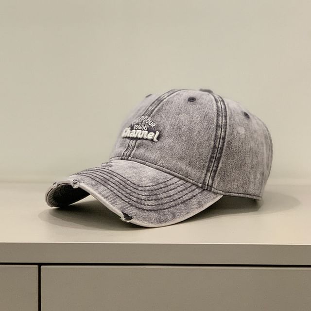 Letter Embroidered Washed Distressed Cap