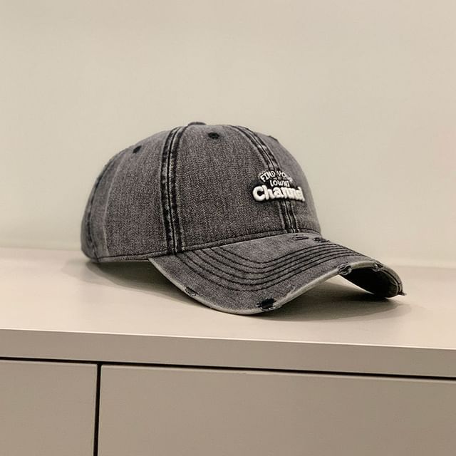 Letter Embroidered Washed Distressed Cap