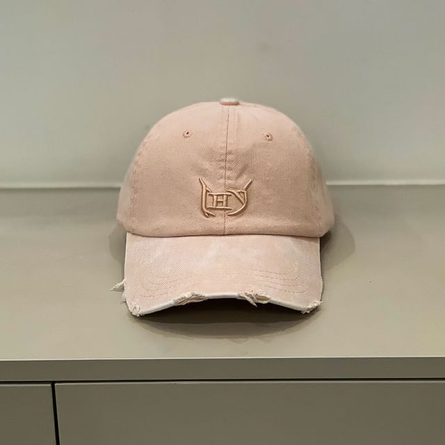 Letter Embroidered Distressed Cap