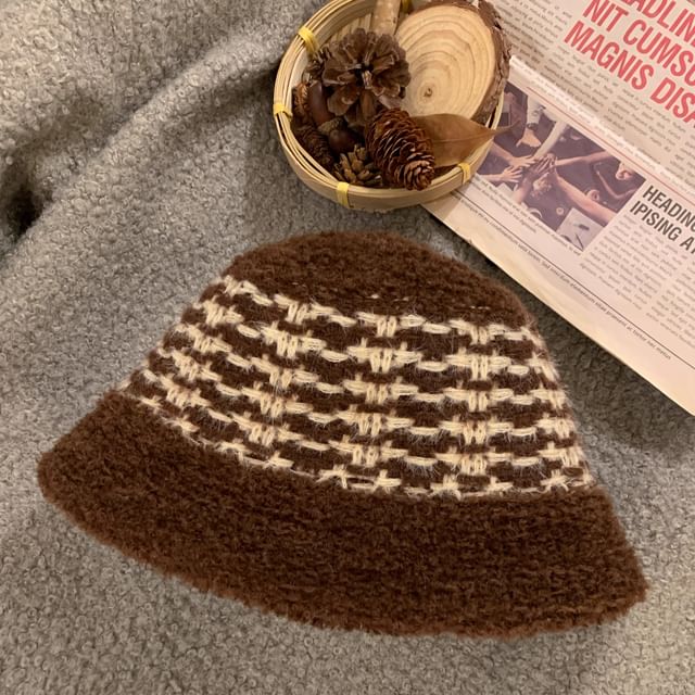 Striped Fluffy Bucket Hat