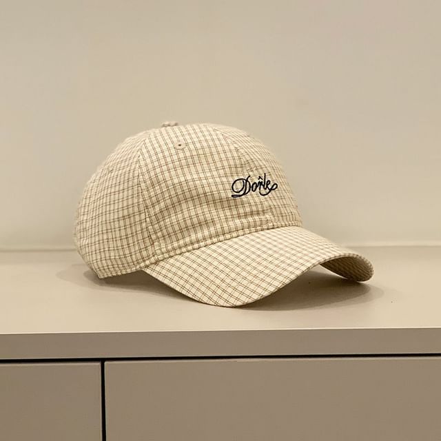 Letter Embroidered Gingham Cap
