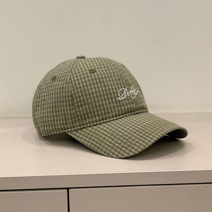 Letter Embroidered Gingham Cap