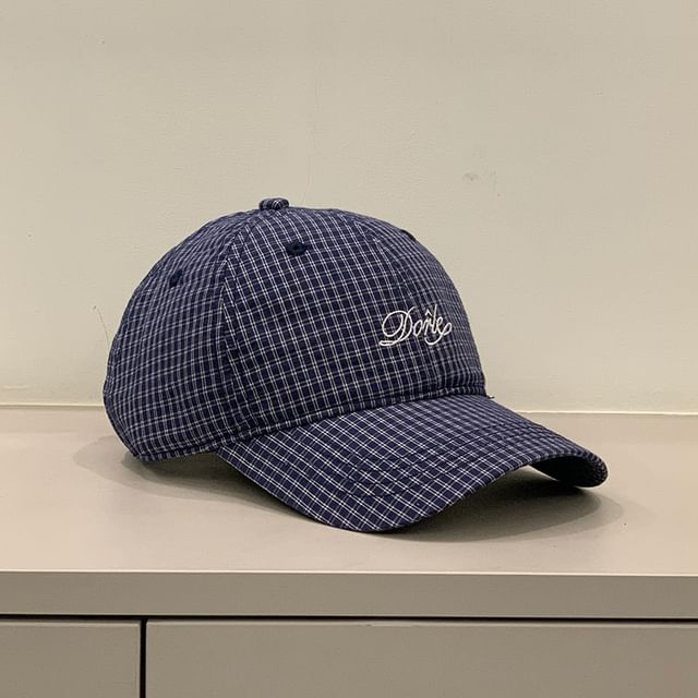 Letter Embroidered Gingham Cap