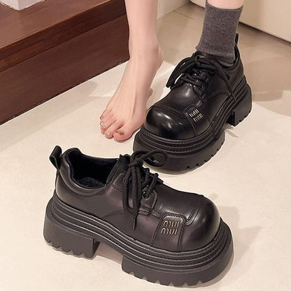 Leather Shoes Lace-Up Plain Platform Faux