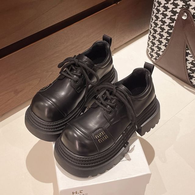 Leather Shoes Lace-Up Plain Platform Faux