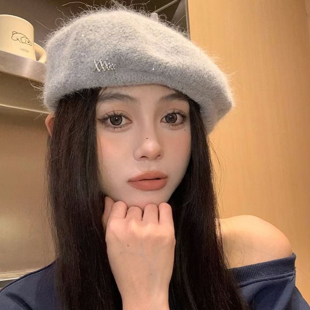 Rhinestone Accent Knit Beret