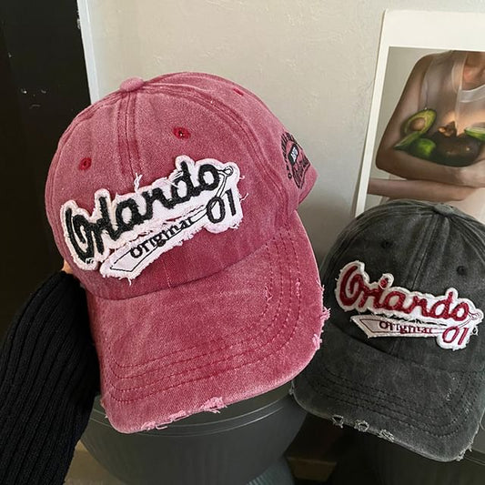 Embroidered Cap Distressed Baseball Lettering