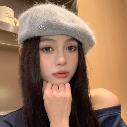 Rhinestone Accent Knit Beret