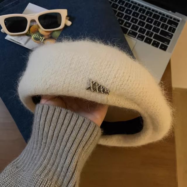 Rhinestone Accent Knit Beret