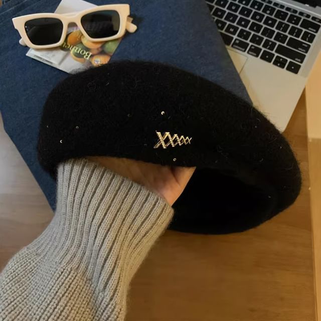 Rhinestone Accent Knit Beret