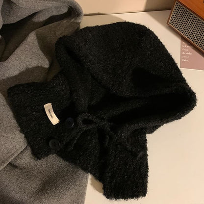 Plain Buttoned Knit Balaclava