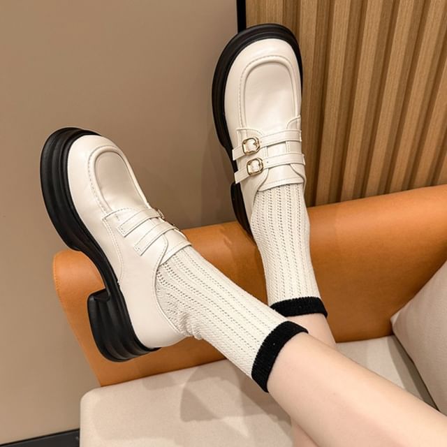 Faux Leather Buckled Platform Loafers