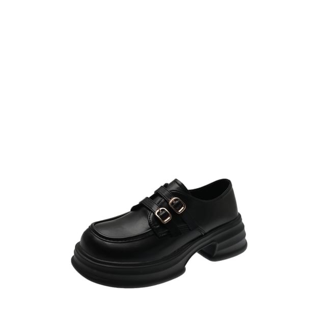 Faux Leather Buckled Platform Loafers