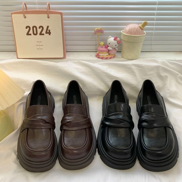 Platform Plain Faux Leather Loafers