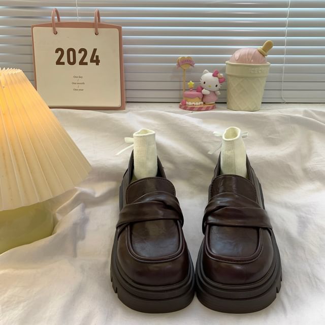 Platform Plain Faux Leather Loafers