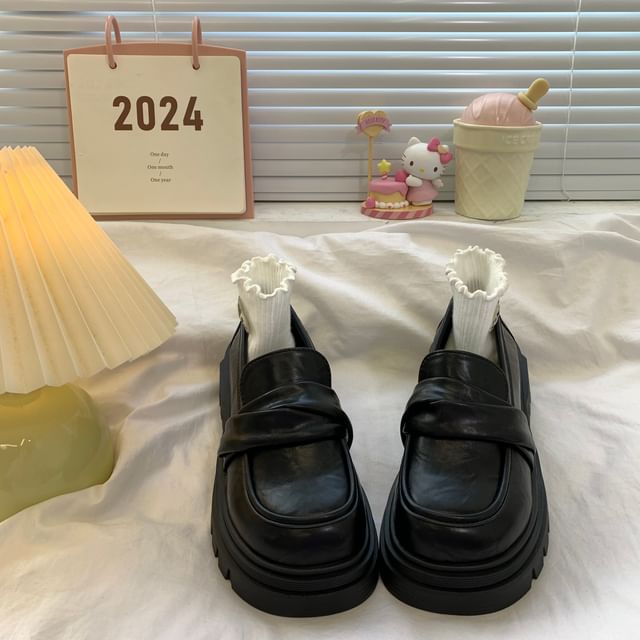 Platform Plain Faux Leather Loafers