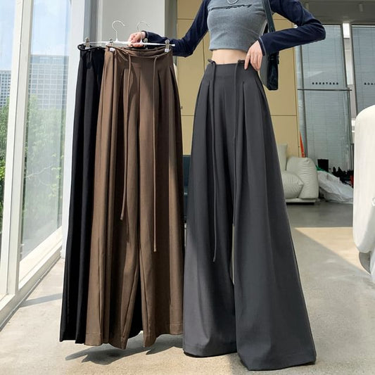 High Rise Plain Wide Leg Pants (Various Designs)